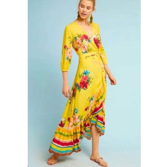 Farm Rio | Anthropologie Marketplace Floral Wrap Maxi Dress | Medium Petite - Picture 1 of 16